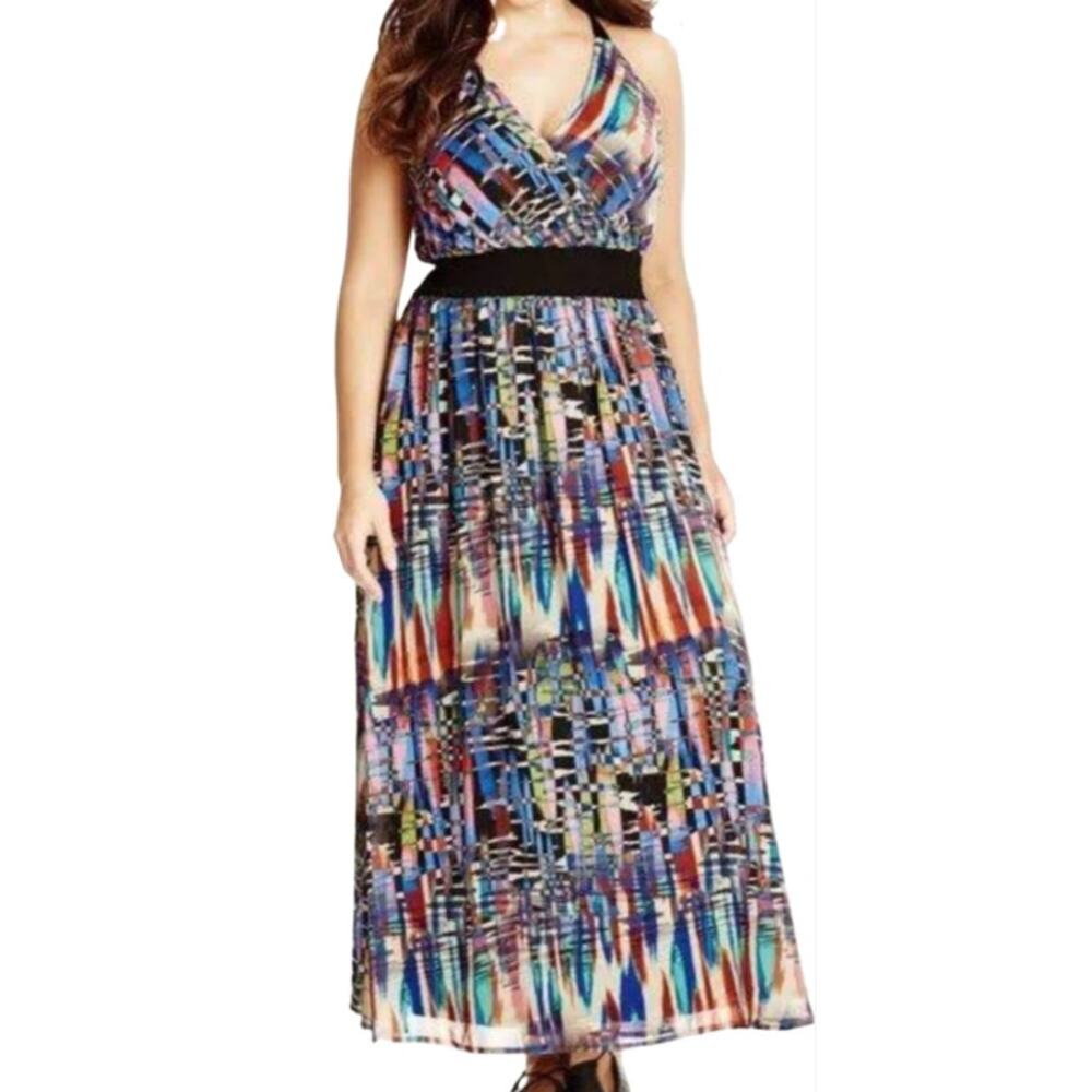 City Chic Boho Maxi Dress Size Medium Artsy Summer Festival Smocked Waist Flowy